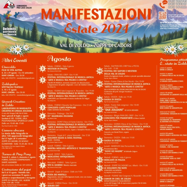Manifestazioni Val di Zoldo Estate 2024
